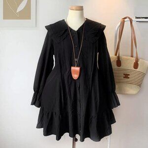 Black Ruffle Collar Babydoll Dress Long Sleeve 🖤